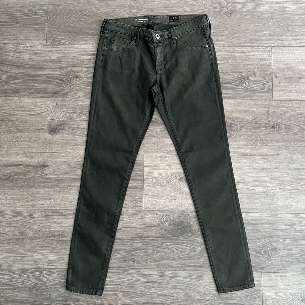 ADRIANO GOLDSCHMIED Legging Super Skinny Faux Leather Pants Size 27 Olive Green